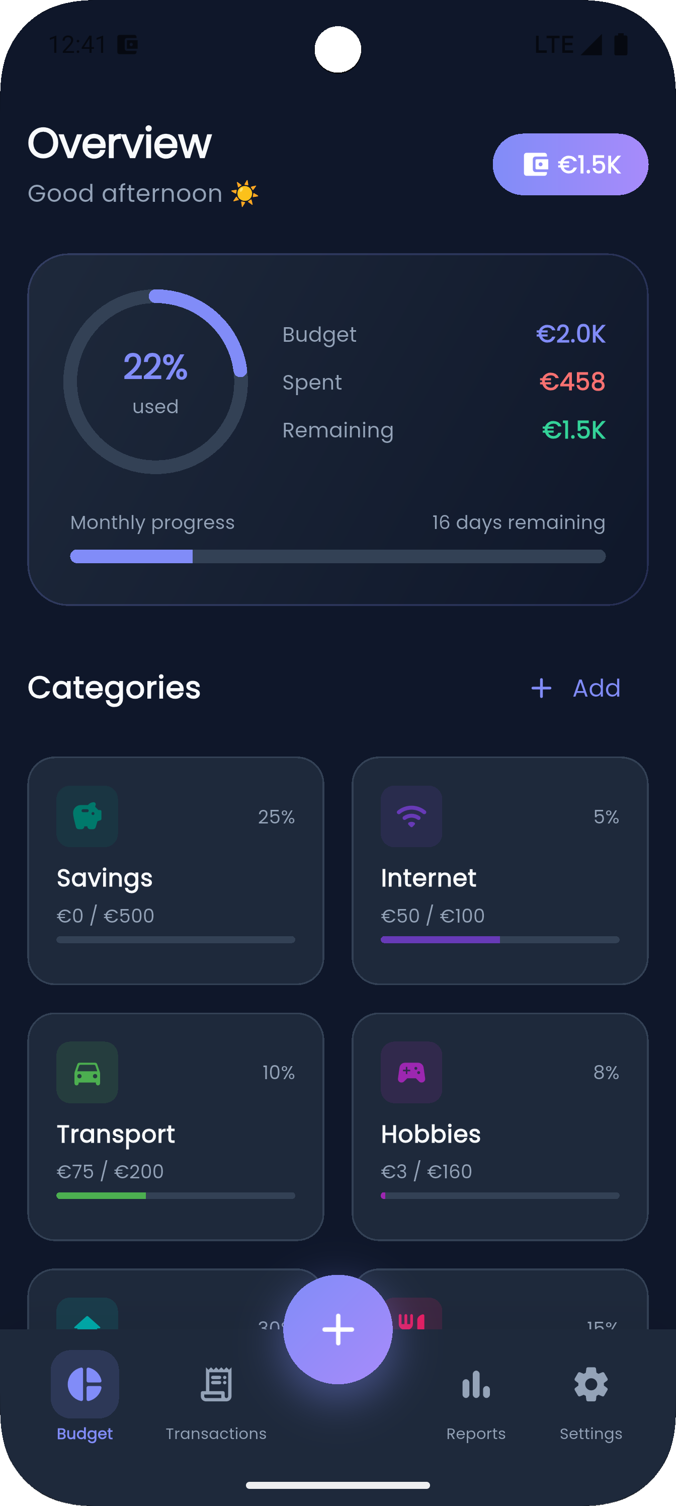 SmartSpend budget screen